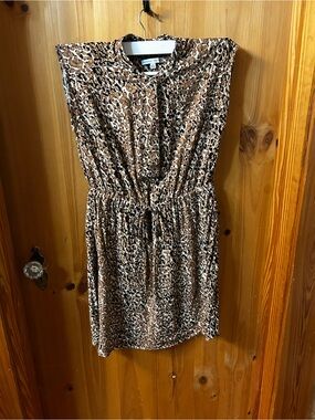 Sandra Darren Brown and Black Leopard-Print Tie-Waist Midi Dress